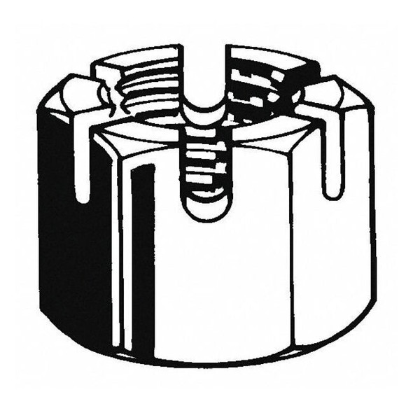 1/2"-13 Grade 5 Zinc Plated Finish Carbon Steel Round Slotted Castle Nut, 10 pk.