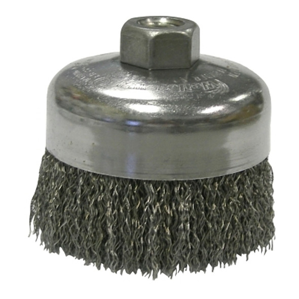 Crimped Wire Cup Brush, 4 in dia, 5/8-11 UNC Arbor, 0.014 in Steel Wire