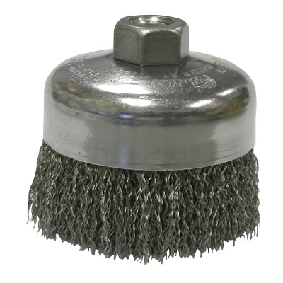 Crimped Wire Cup Brush, 4 in dia, 5/8-11 UNC Arbor, 0.014 in Steel Wire