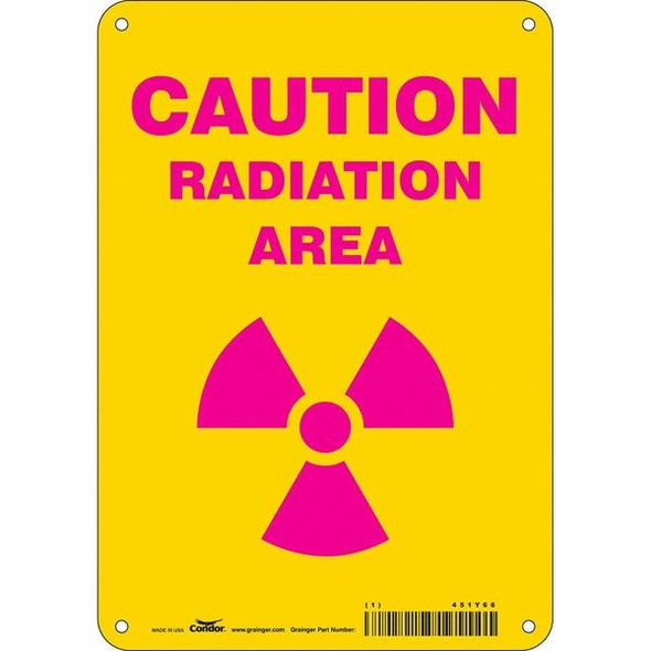 Radiation Safety Sign, 10 in H, 7 in W, Aluminum, Horizontal Rectangle,451Y66