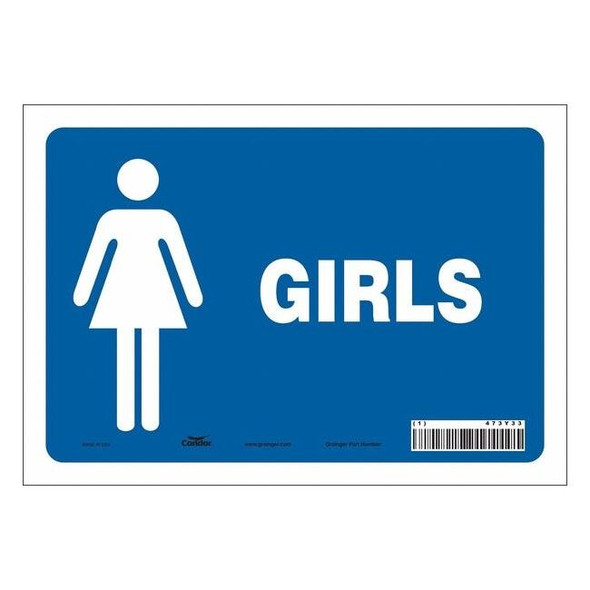 Restroom Sign, GIRLS, 10 in W x 7 in H, Vertical Rectangle, Vinyl, 473Y33