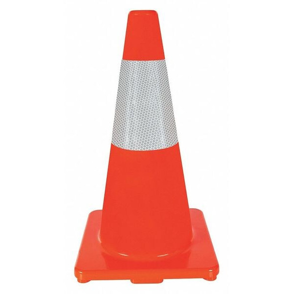 Traffic Cone, Standard Shape, PVC, 18 in H, Orange, One Reflective Stripe