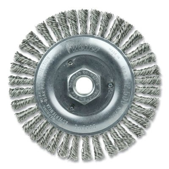 Roughneck® Stringer Bead Twist Knot Wire Wheel, 5 in dia x 3/16 in W Face, 0.020 in Stainless Steel Wire, 12500 RPM