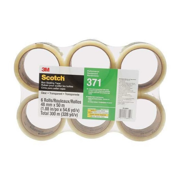 Scotch Carton Sealing Tape, 1.8 mil, Clear, PK6 371
