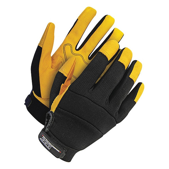 X-Site Mechanics Gloves, Goatskin Palm, Spandex Back, XL, Black/Yellow