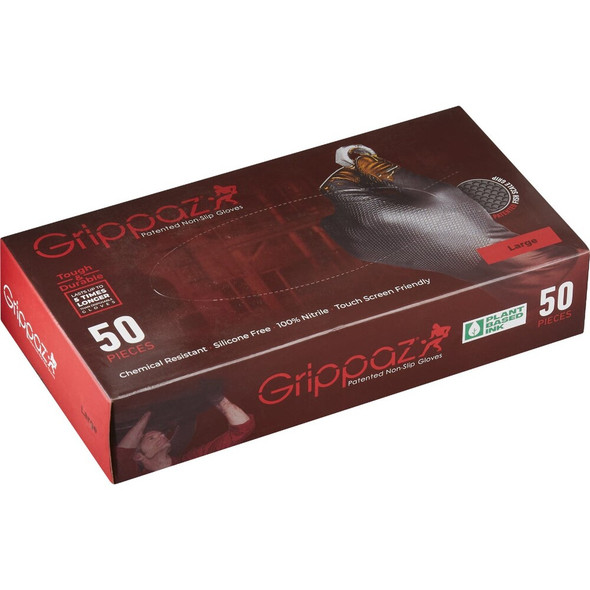 Grippaz Large Black Nitrile Fish Scale Texture Disposable Gloves (50-Pack) G21071-L50 755547