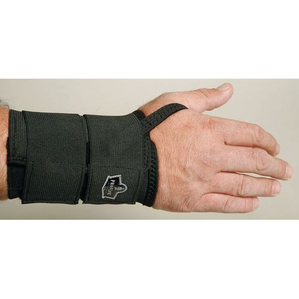 Ergodyne Wrist Support, Neoprene, Double Strap, Right, Black, Size S 70022