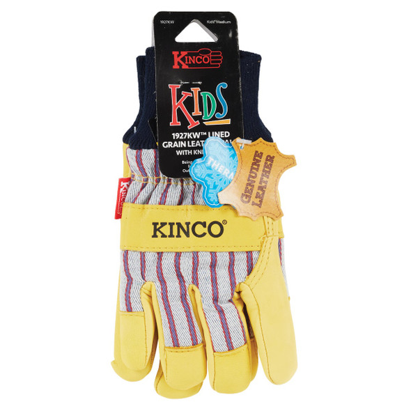 Kinco Otto Striped Kid's Medium Leather Palm Thermal Insulated Work Glove Kinco Otto Striped Kid's Medium Leather Palm Thermal Insulated Work Glove