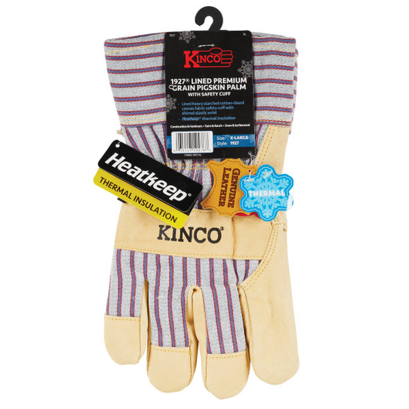 Kinco Otto Striped Men's XL Pigskin Leather Palm Winter Work Glove 1927-XL 731856