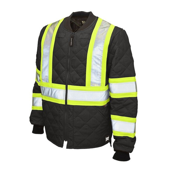 Tough Duck Men's Hi-Vis Quilted Safety Jacket, 100% Polyester, Black, M S43211