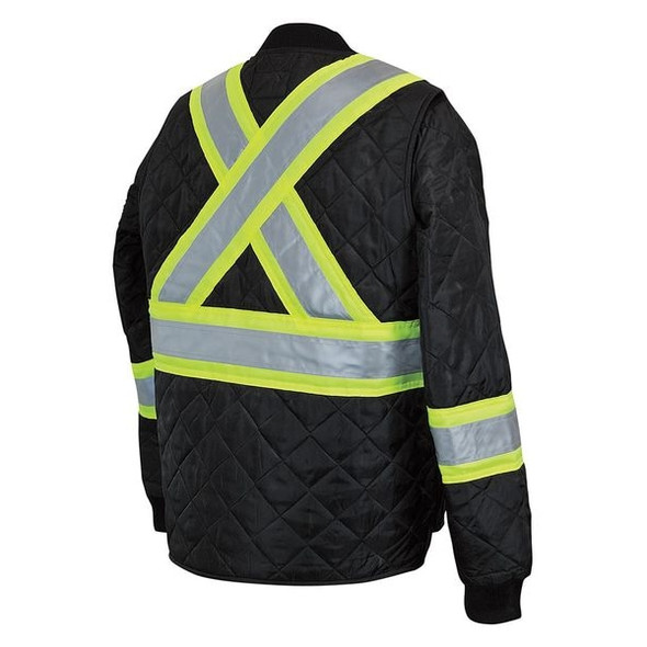 Tough Duck Hi-Vis Quilted Safety Jacket, 100% Polyester, Class 1 Type O, Black, 2XL S43221