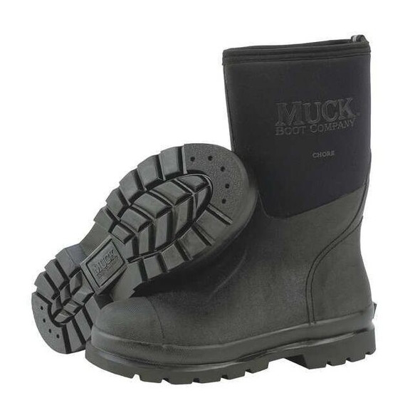 Men's Muck Chore Mid Rubber Boot, Plain Toe, 12" Height, Black, 7