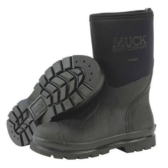Men's Muck Chore Mid Rubber Boot, Plain Toe, 12" Height, Black, 12
