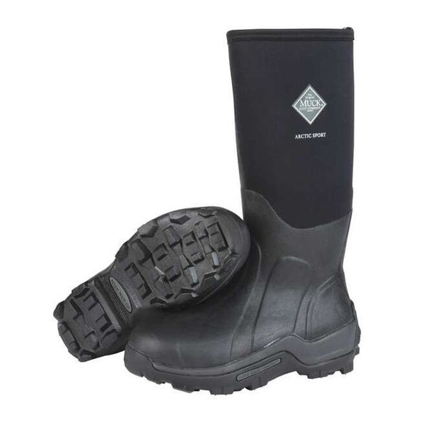 Men's Arctic Sport Rubber Boot, Plain Toe, 16" Height, Black, 6