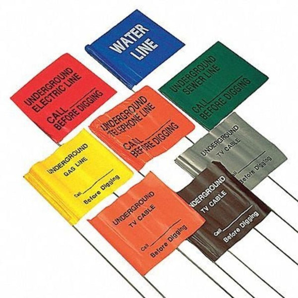 Presco Marking Flag, PVC, Electric Line, 4" L., 100 PK 4521RBK3571-200