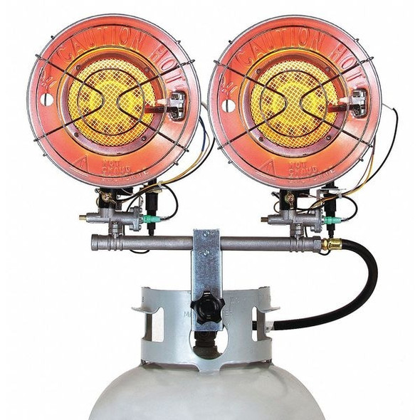 Dayton Portable Gas Tank-Top Heater, LP, Matchless Piezo, 17 1/4 in Wx 6 1/2 in L 5RCC1