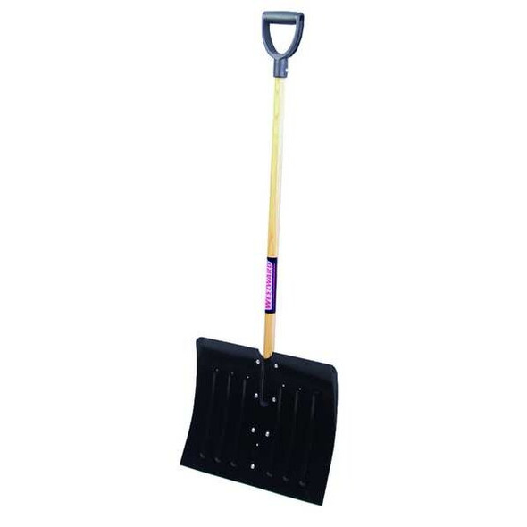 Snow Shovel, 37 in Wood D-Grip Handle, Steel Blade Material, 18 in Blade Width