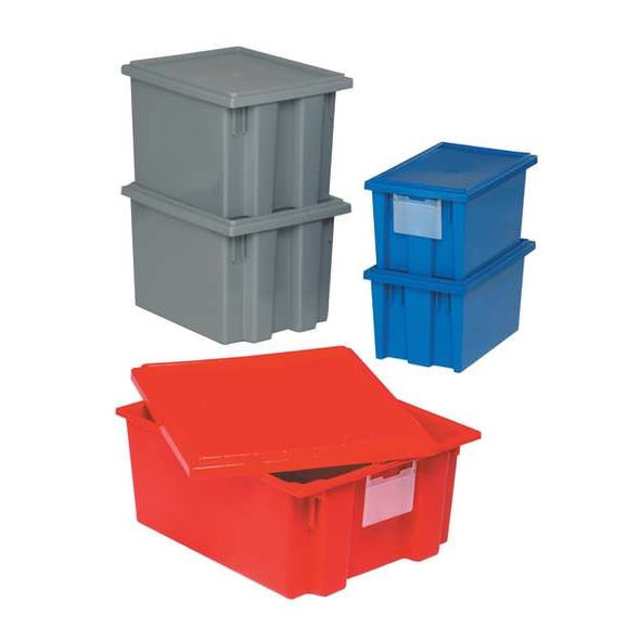 Stack & Nest Storage Container, 9 gal, 19-1/2 in L x 15-1/2 in W x 10 in H, Gray, Polyethylene