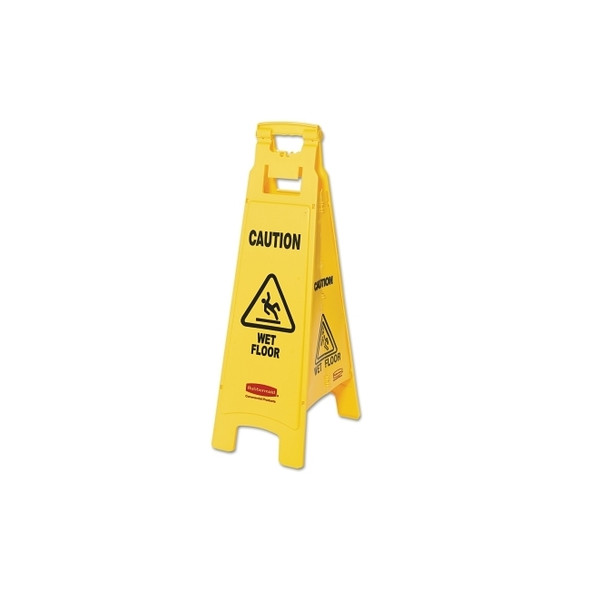 Floor Safety Sign, Caution Wet Floor, Yellow, 26 in L x 11 in W