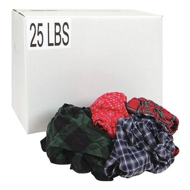 Recycled Cotton Flannel Cloth Rag 25 lb. Varies Sizes, Assorted