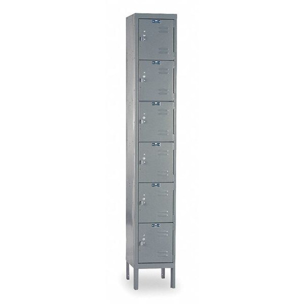 Box Locker, 12 in W, 15 in D, 78 in H, (1) Wide, (6) Tier, Dark Gray