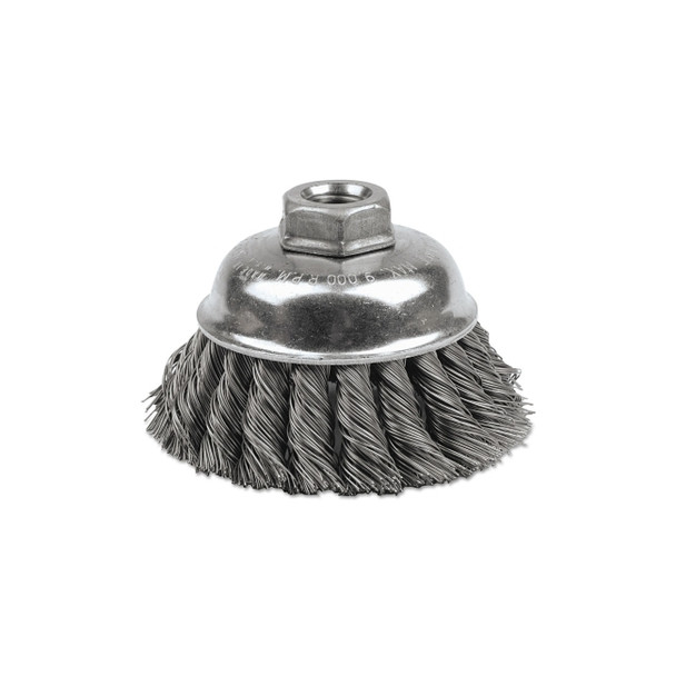 Single Row Heavy-Duty Knot Cup Brush, 3-1/2 in dia, 5/8-11, 0.02 Steel