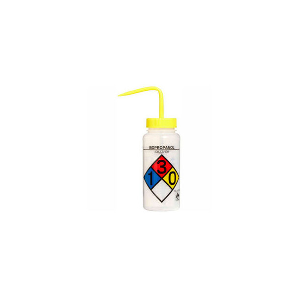 Bel-Art LDPE Wash Bottles 117160008 500ml Isopropanol Label Yellow Cap Wide Mout