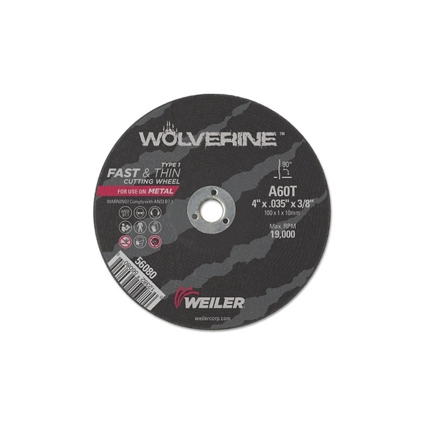 Wolverine® Cut-Off Wheel, Type 1, AO, 4 in dia x 3/8 in Arbor x 0.035 in Thick, 36T, 100 EA/CA