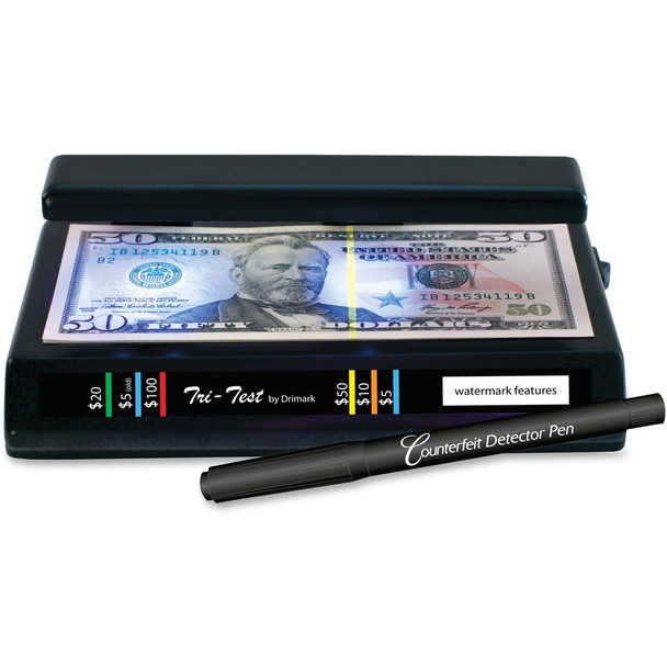 Dri Mark Tri Test Counterfeit Detector - Ultraviolet, Watermark - Black - 1 Box