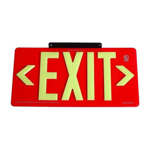 Exit Sign, Plastic, 15-7/8" W, 8-5/8" H, Exit (Double Arrows), Red