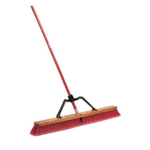 Libman Push Broom, 36 in Sweep Face, 60 in handle, Black, Red 1101003