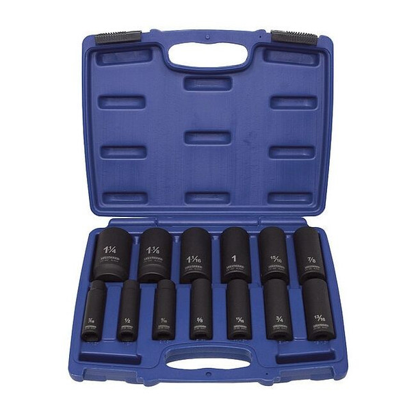 Westward Impact Socket Set, 1/2 in Drive Size, Black Oxide, 13-Piece 4PRG3