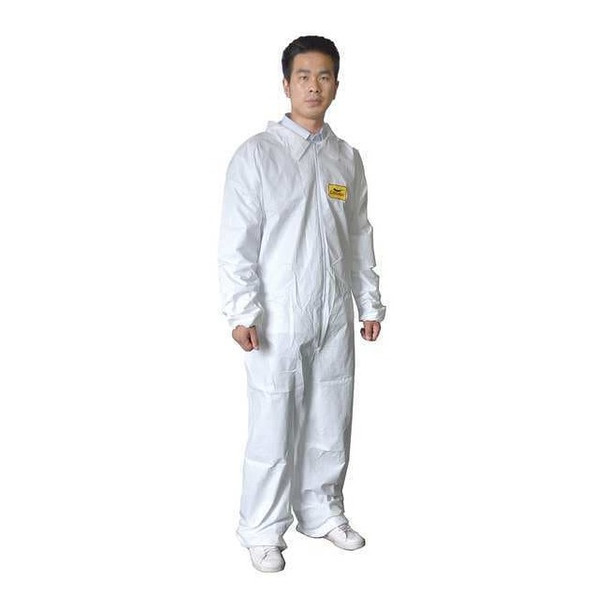 Condor Collared Disposable Coveralls, 2XL, White, zipper 30C571