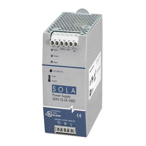Solahd DC Power Supply, 85/264V AC, 24V DC, 240 W, 10 A, DIN Rail SDN1024100C