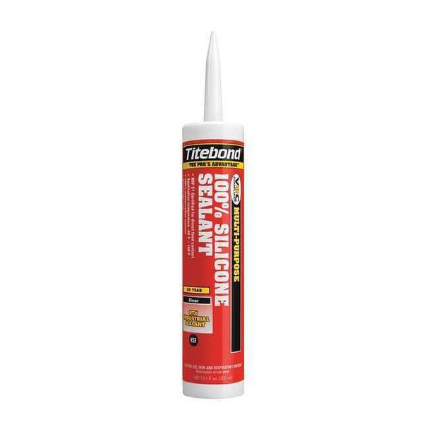 Titebond 100% Silicone Sealant, 10 oz, Cartridge, Clear, Silicone Base 2611