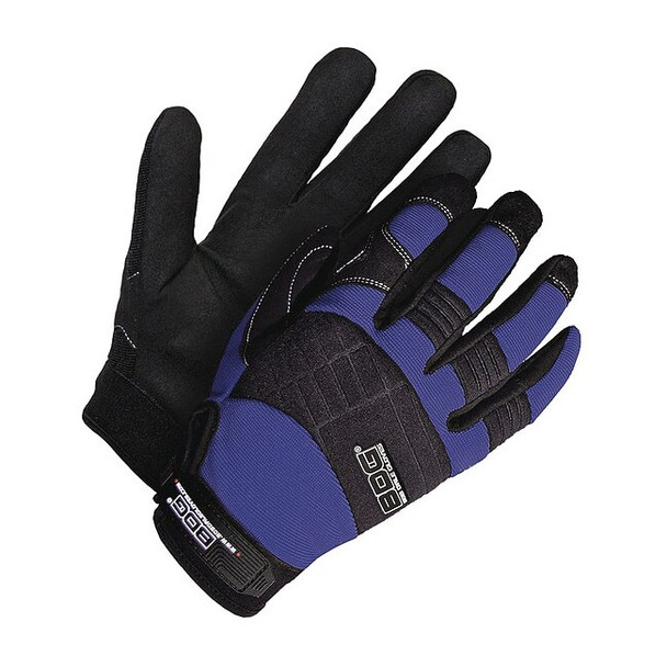 X-Site Mechanics Gloves, Synthetic Leather Palm, Spandex Back, L, Black/Blue