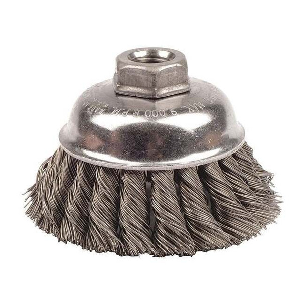 3-1/2" Single Row Knot Wire Cup Brush .020" Steel Fill 5/8"-11 UNC Nut