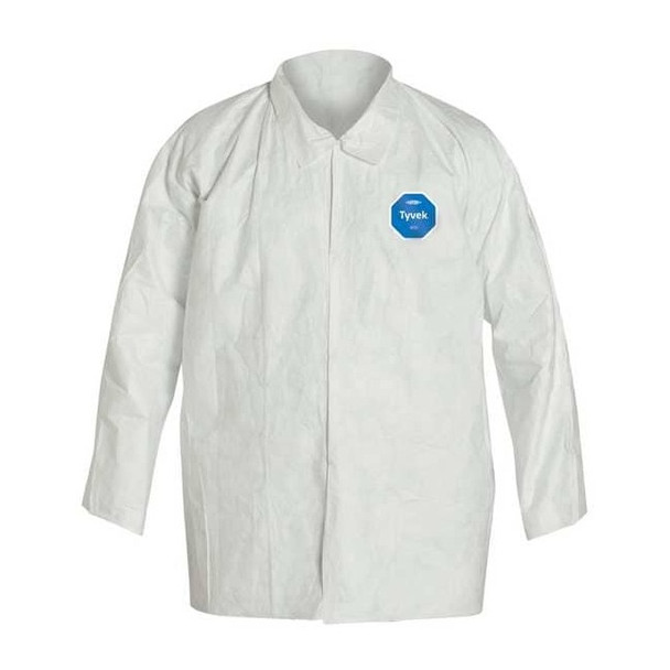 Disposable Shirt, 3XL, Tyvek(R) 400, Snap, Open Cuff, Serged Seam, 50 PK