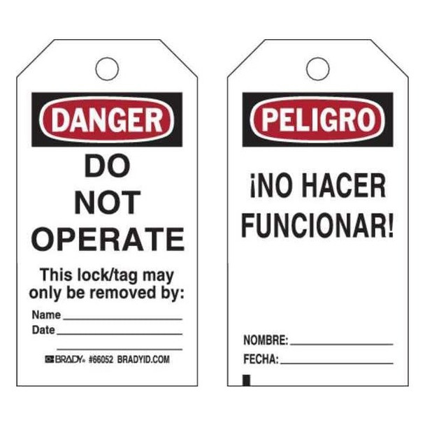 Danger Tag, Polyester, 5 3/4 in H x 3 in W, Black/Red on White, Rectangle, 25 PK