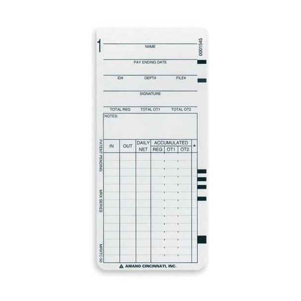 Amano Time Card,WHITE,7 1/4in H,PK1000 ARX-104450