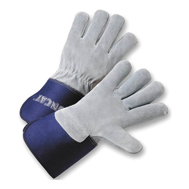 Leather Palm Gloves, Cowhide, Gauntlet Cuff, Wing Thumb, Gray, S, 12 PK