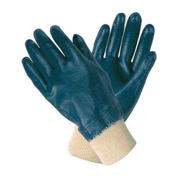 Coated Gloves, Nitrile, Smooth, Full, 0 Abrasion Level, Blue/White, L 12 PK