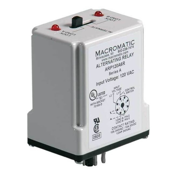 Macromatic Alternating Relay,SPDT,120VAC,10A,8 Pin ARP120A6R