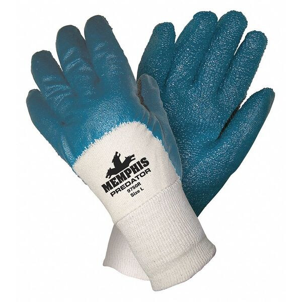 Chemical Resistant Gloves, Nitrile, 11 in L, 18.0 mil, Blue/White, L, 12 PK