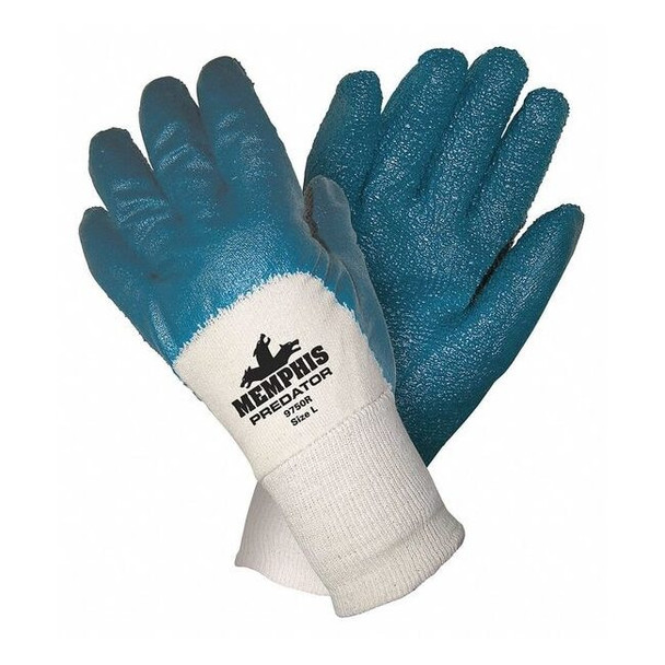 Chemical Resistant Gloves, Nitrile, 11 in L, 18.0 mil, Blue/White, L, 12 PK