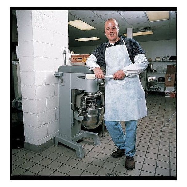 Bib Apron, Polypropylene, Serged, 1 mil, 36 in, White, Universal, 100 PK