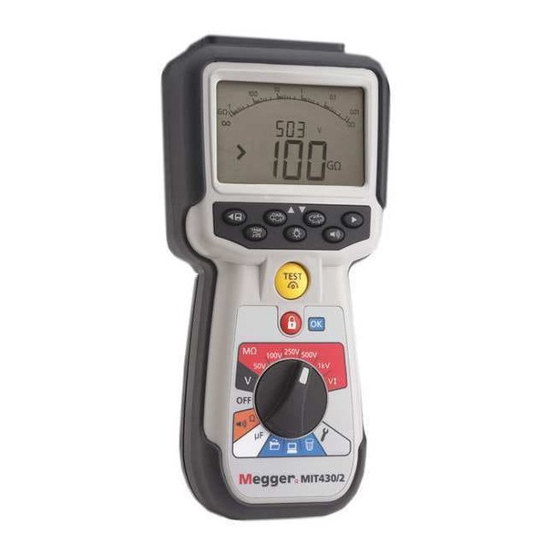 Megger Megohmmeter,1 mA to 2 mA,10 mV,Handheld MIT430/2