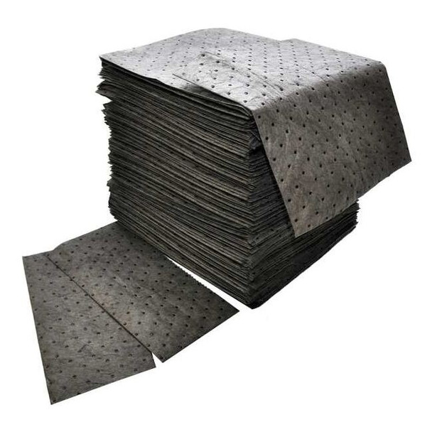 Sorbent Pad, 32 gal, 16 in x 18 in, Universal, Gray, Polypropylene, 200PK