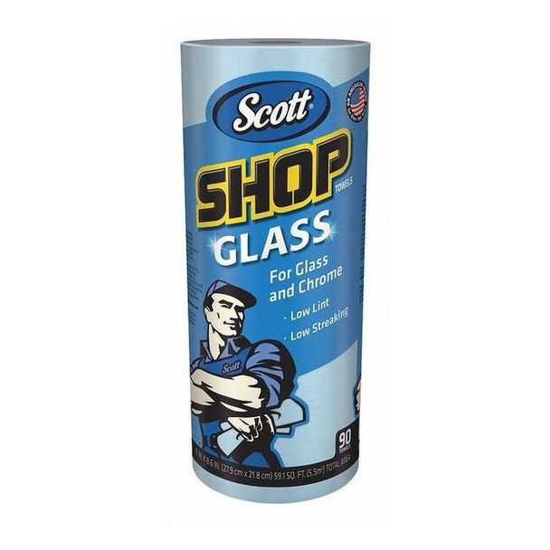 Shop Towels Glass, Blue Shop Towels for Glass and Mirrors, 90 Towels/Roll, 12 PK