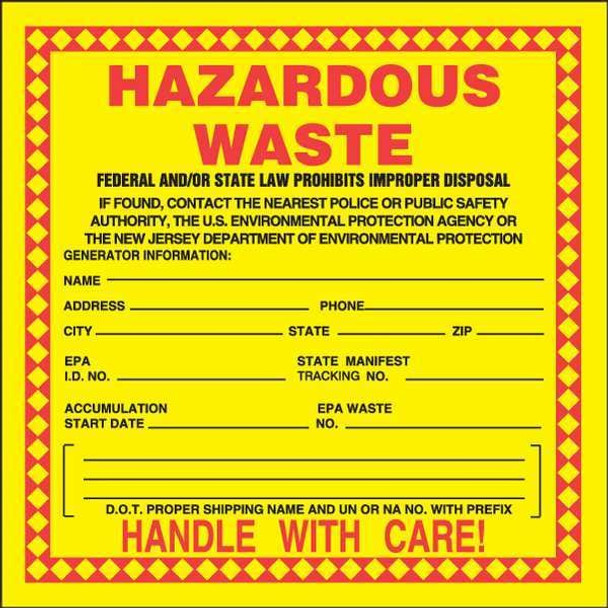 Accuform DOT Handling Label,Waste,6" W,PK250 MHZWNJPSL